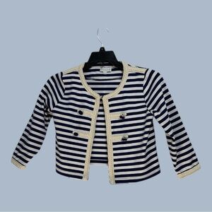 Joseph A Crop Top Nautical Striped Sweater Shrug Crochet Trim 3/4 Sleeve M